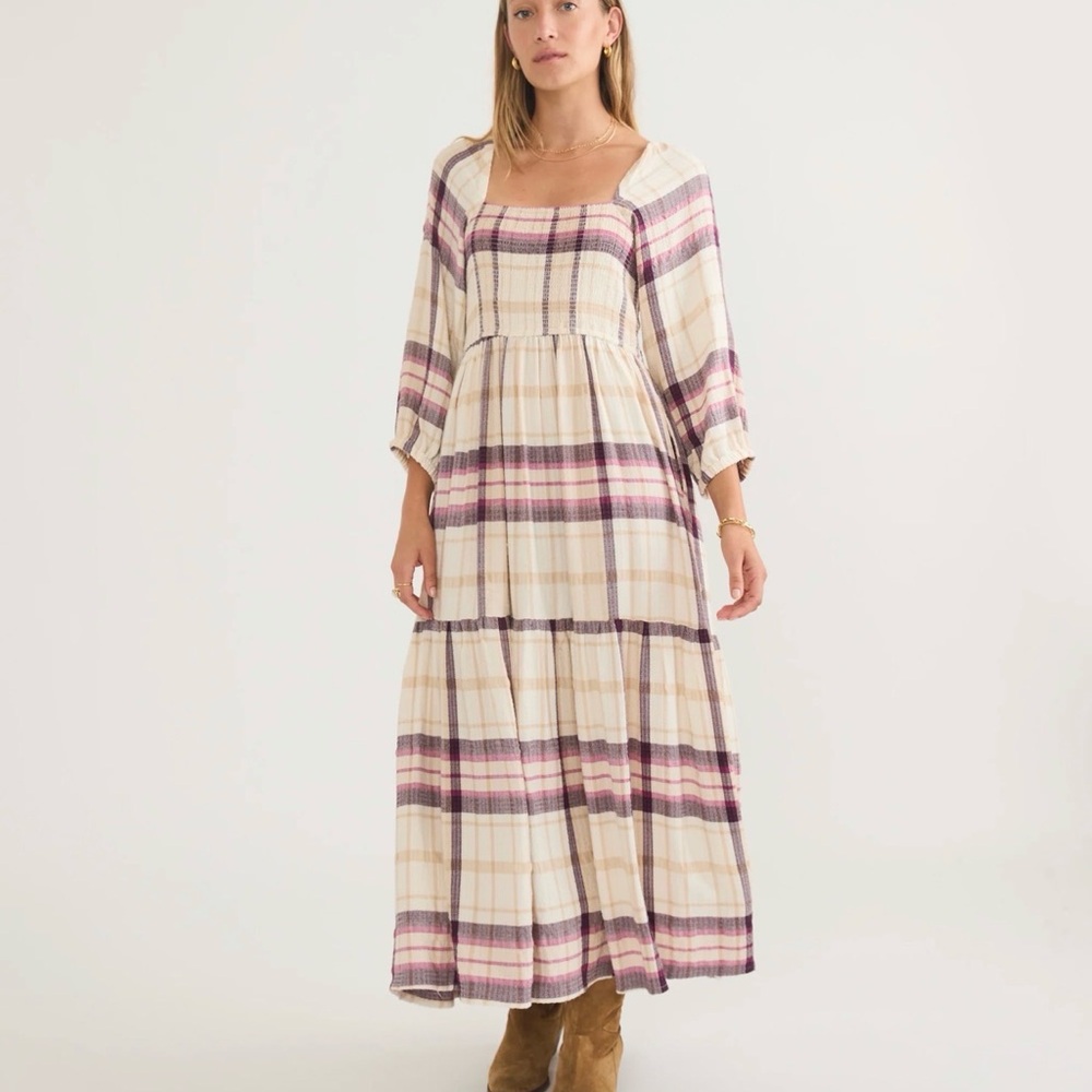 Marine Layer Plaid Maxi Dress in Purple and Cream